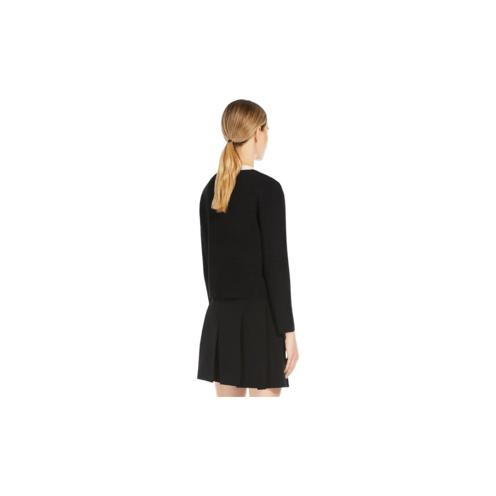 Max Mara Gebreid Crew-Neck Jack met Flappen Black Dames