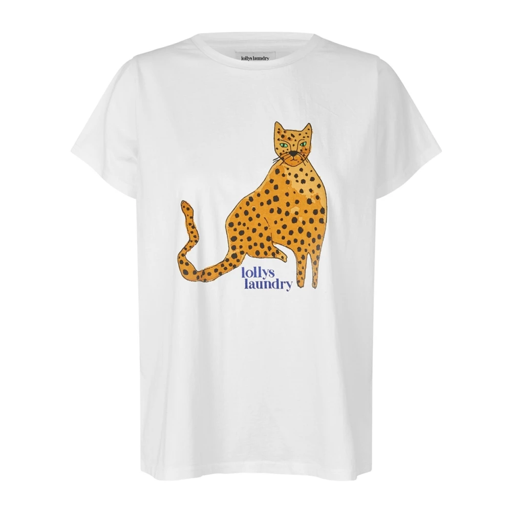 Lollys Laundry Kleurrijke Luipaard Kat Grafische Tee White Dames