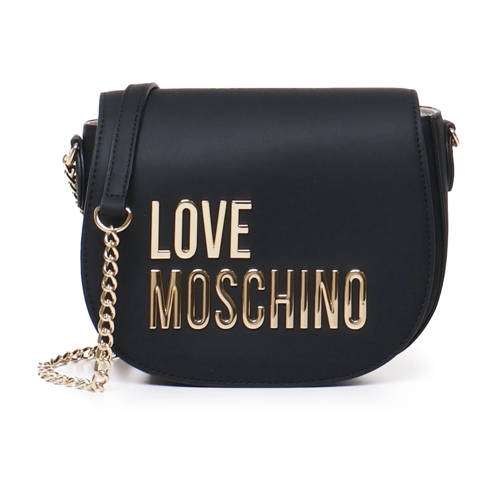 Love Moschino Zwarte Schoudertas met Gouden Logo Black Dames