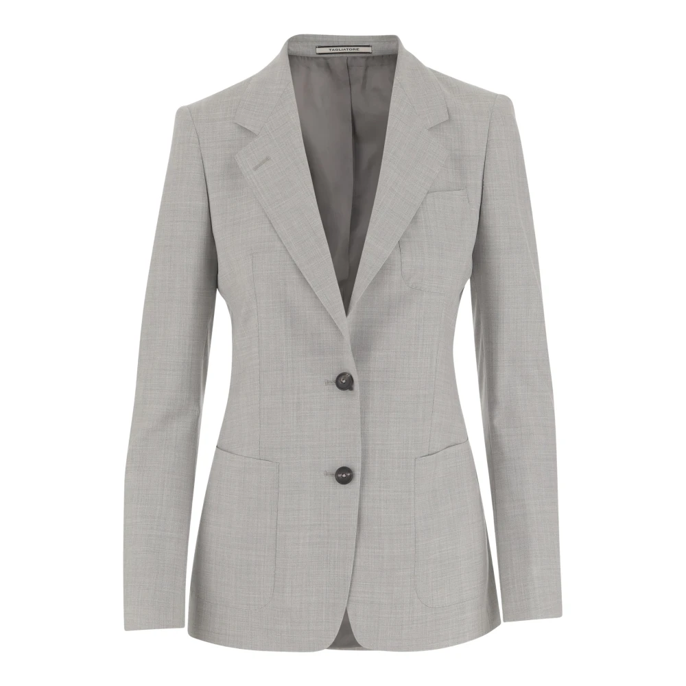 Tagliatore Women's Gray Blazers, Xs, Jacket Made Of Wool Blend Two-Button Closure Classic Reverse Three Front Pockets Light Made In Italy Composition: 93% Virgin Wool 7% Silk