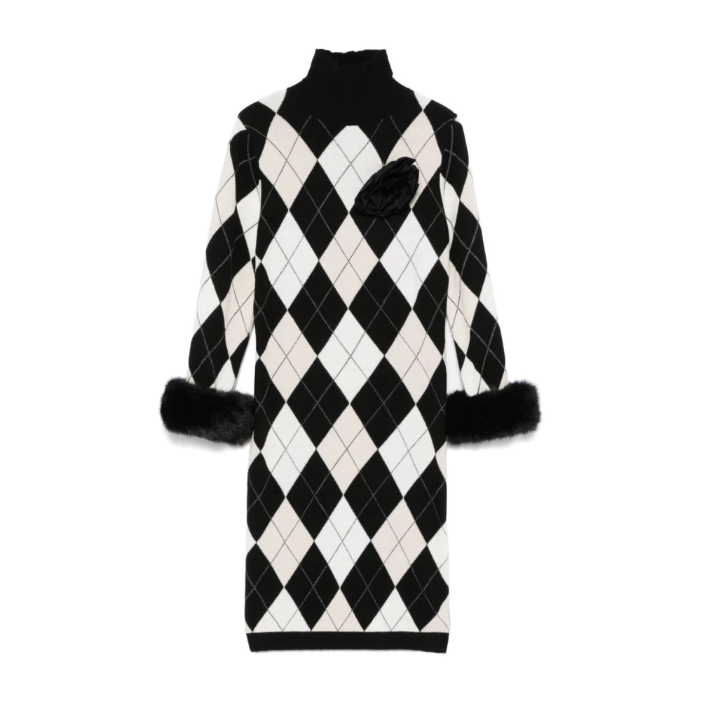 Blugirl Argyle Check Gebreide Jurk met Broche Black Dames