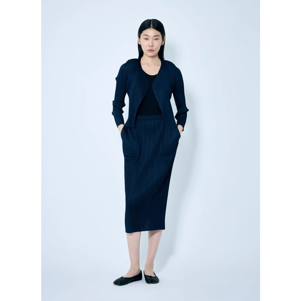 Issey Miyake Elegante Geplooide Kokerrok Blue Dames