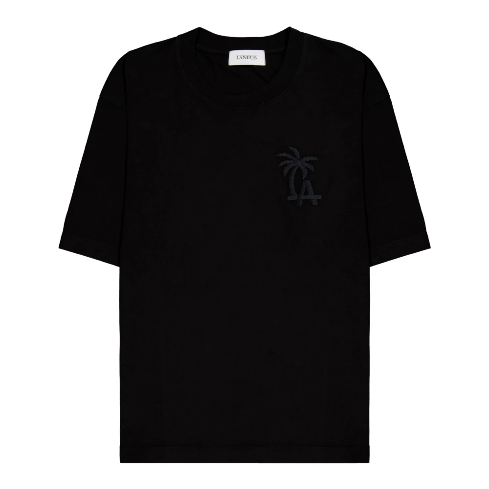 Laneus Zwarte Palm Logo T-shirt Black Unisex