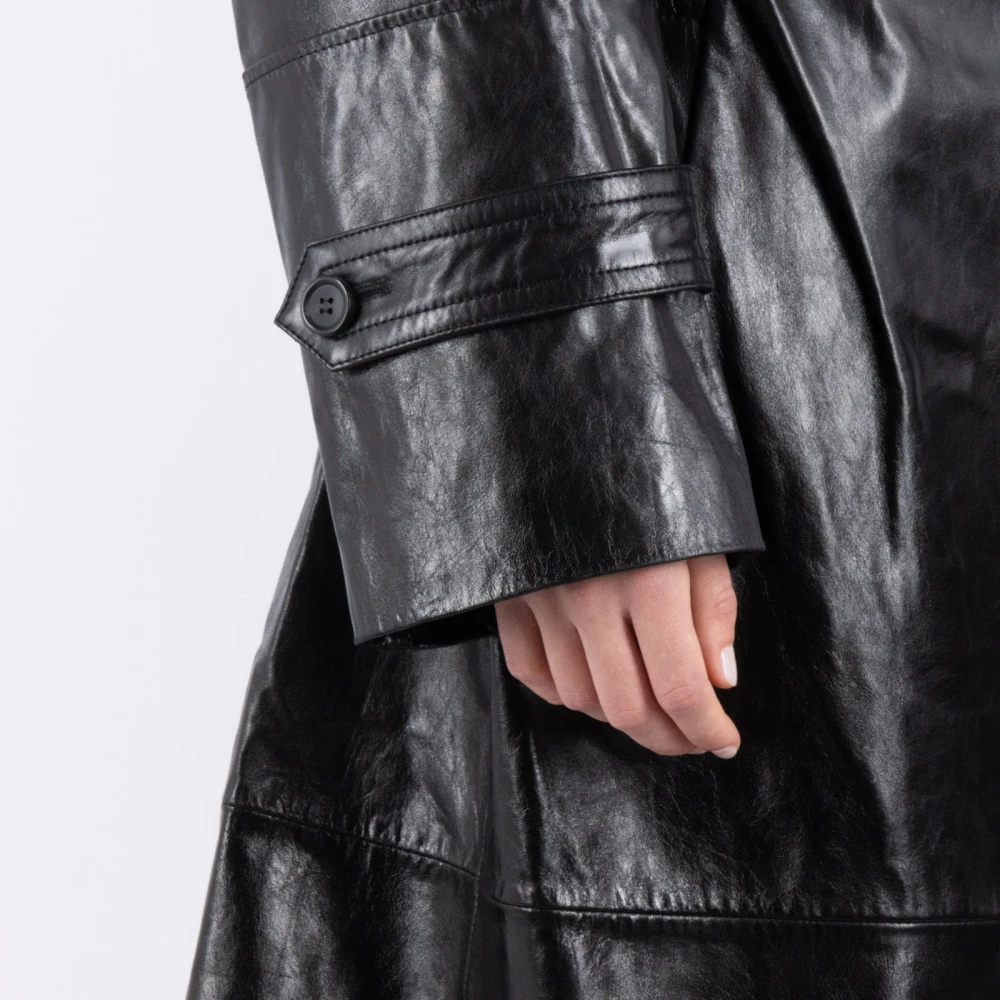 SPORTMAX Zwarte leren jas Black Dames