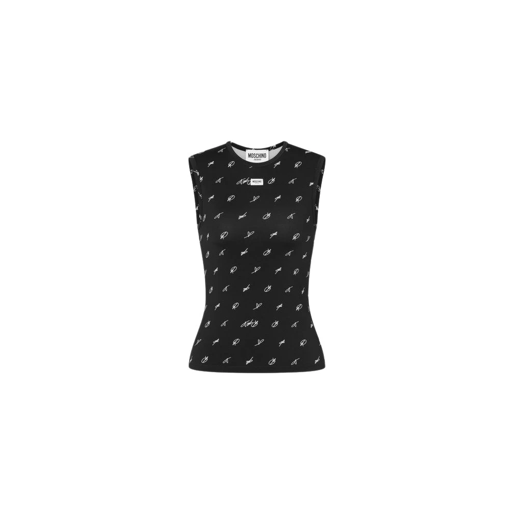 Moschino Black Sleeveless Tops, Female, L, Printed Technical Jersey Top