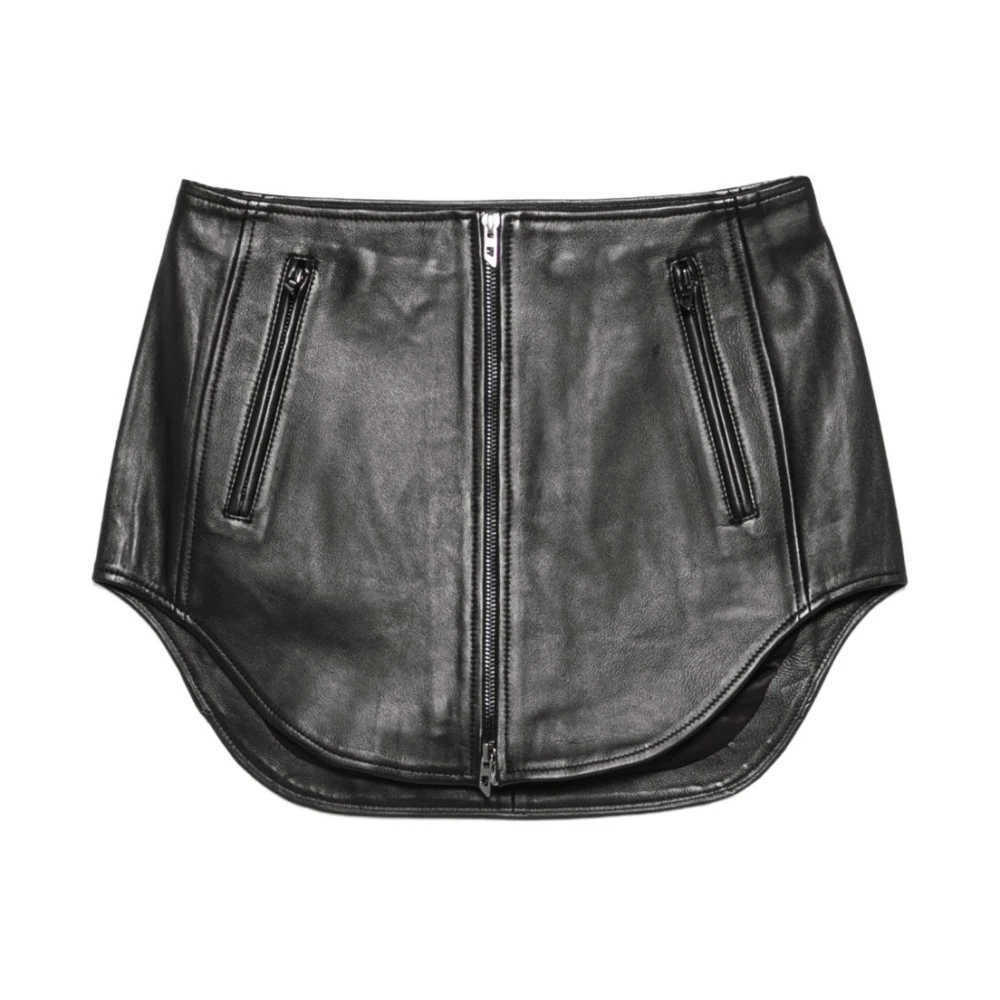 Diesel Women's Black Leather Skirts, Xl, Pantalone Corto Con Zip