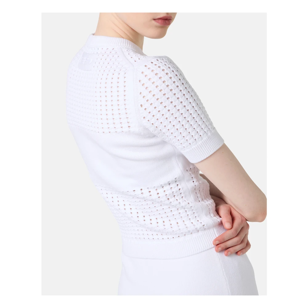 Iceberg Witte halfmouw trui van stretchkatoen met geperforeerde strepen en logo White Dames
