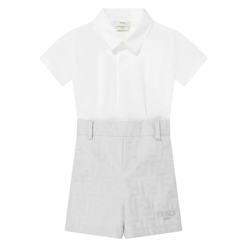 Fendi Boys Gray Jumpsuits, 2 Y, Poplin Playsuit