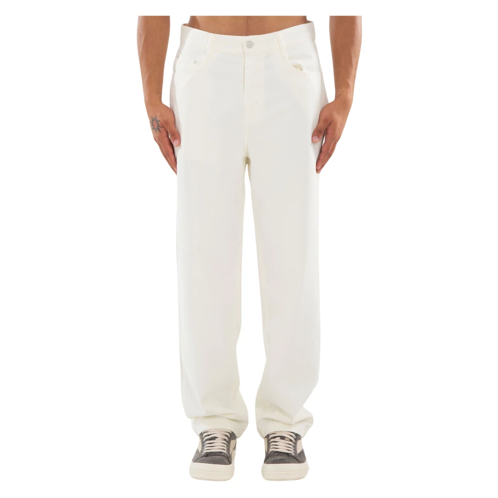 Arte Antwerp Denim Geborduurde Zakbroek in Creme White Heren