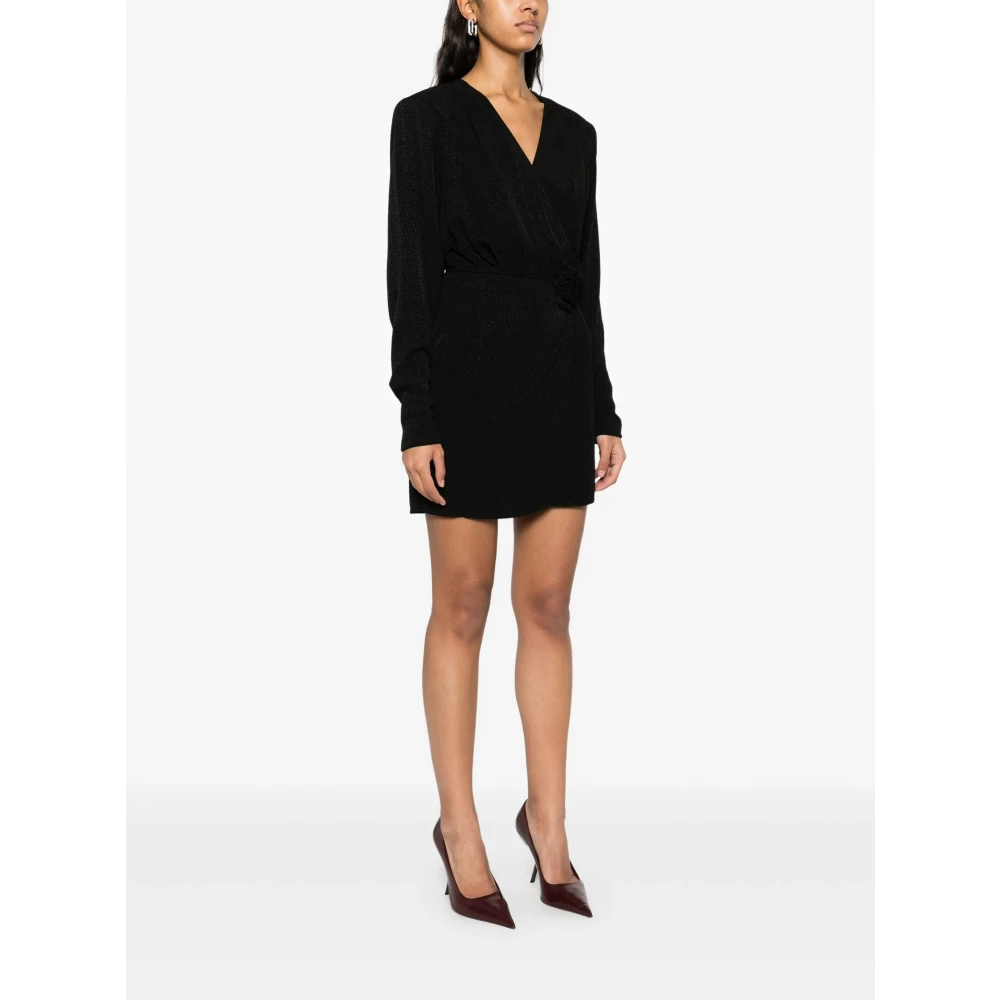 Rotate Birger Christensen Zwart Bloemendetail V-Hals Jurk Black Dames