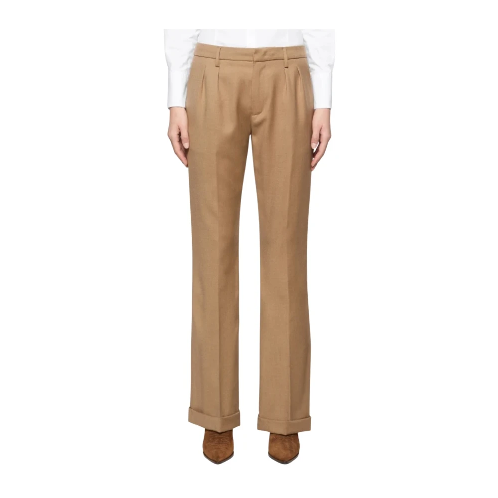 Dondup Wollen bootcut broek met voorplooien Brown Dames