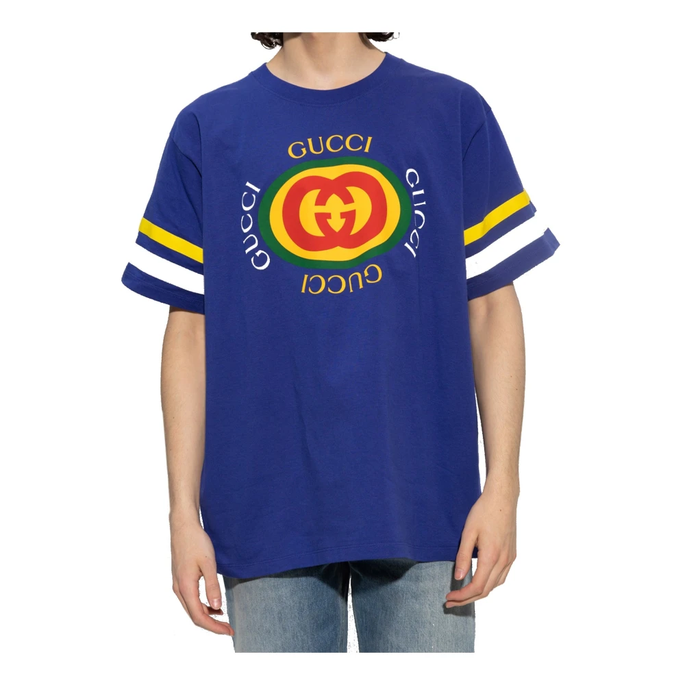Gucci Logo T-shirt 100% katoen Gemaakt in Italië Blue Heren