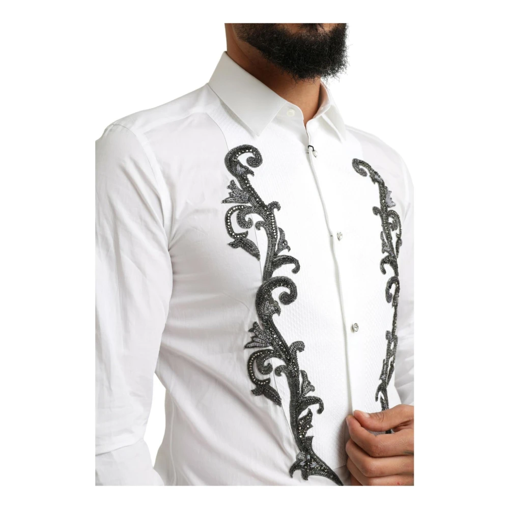 Dolce & Gabbana Witte Barok Detail Slim Fit Overhemd White Heren