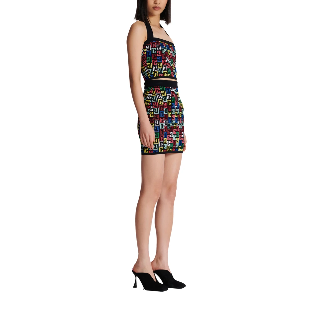 Balmain Halterneck Top in Pop Monogram Knit Multicolor Dames