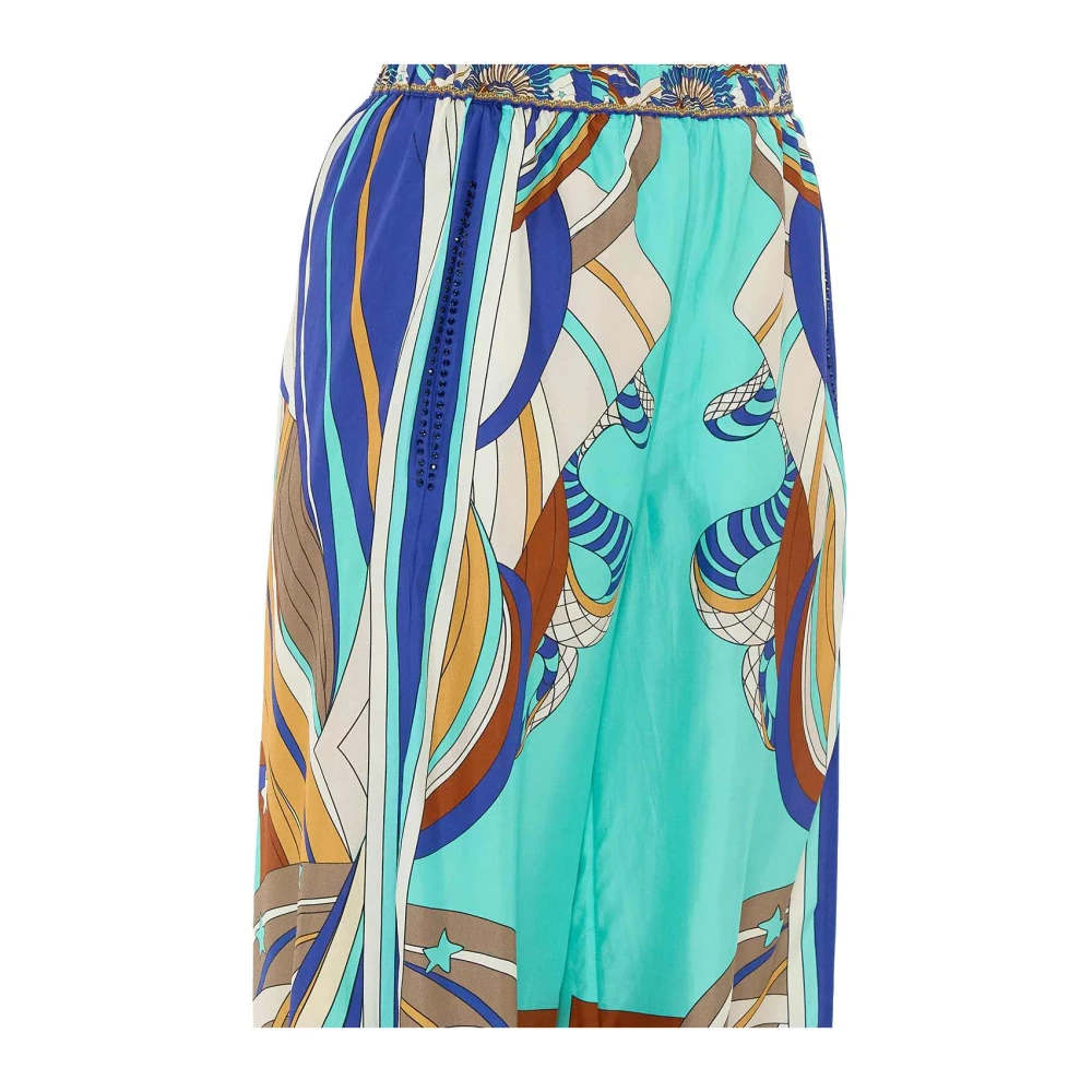 Camilla Blauwe Geometrische Wijde Zijden Broek Multicolor Dames