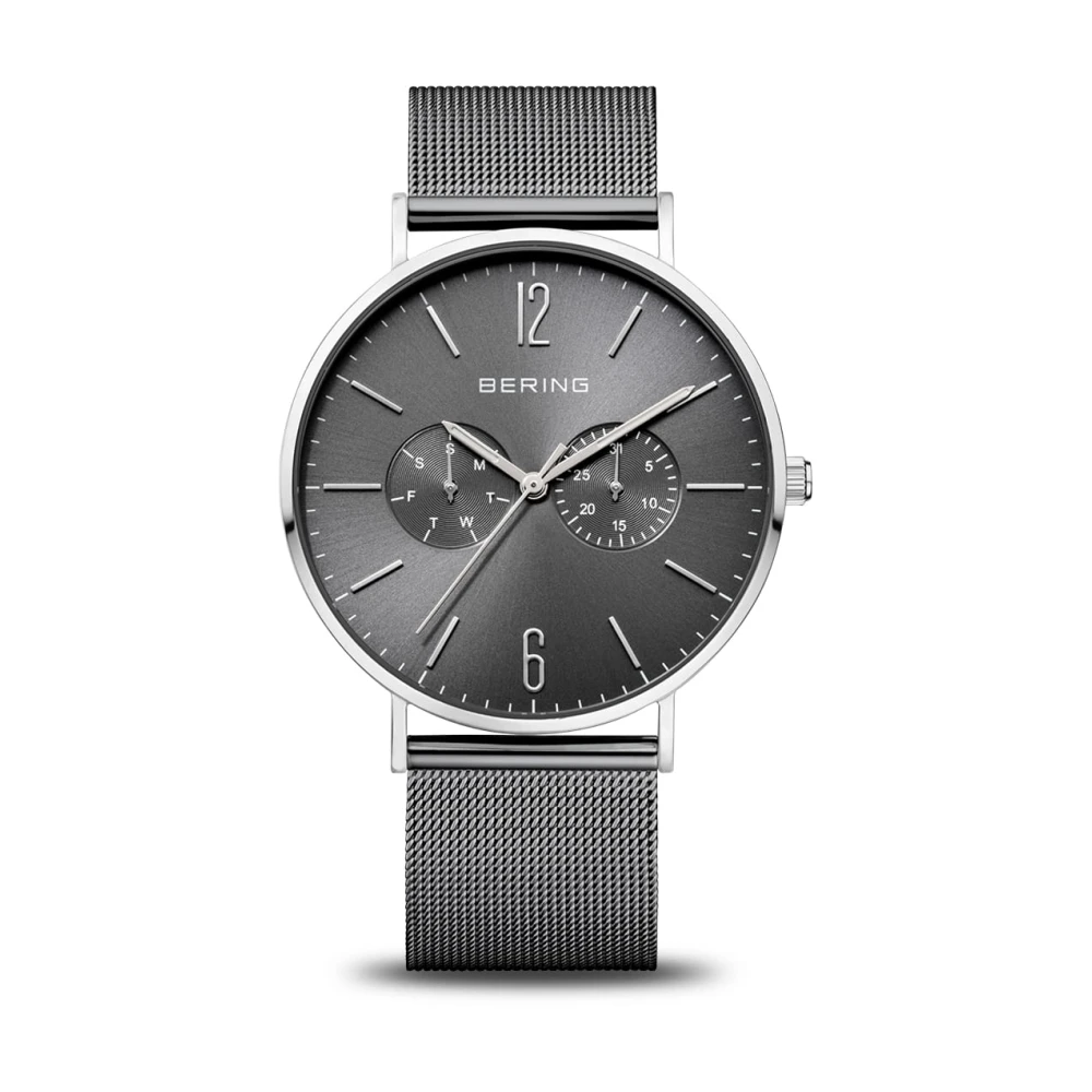 Bering Men's Gray Watches, One Size, Watch Classic Stainless Steel Milanese Band Grey 14240-308