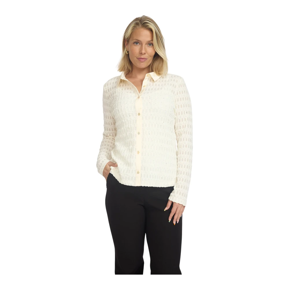2-Biz Elegante Cloud Shirt met Similisten Patroon Beige Dames