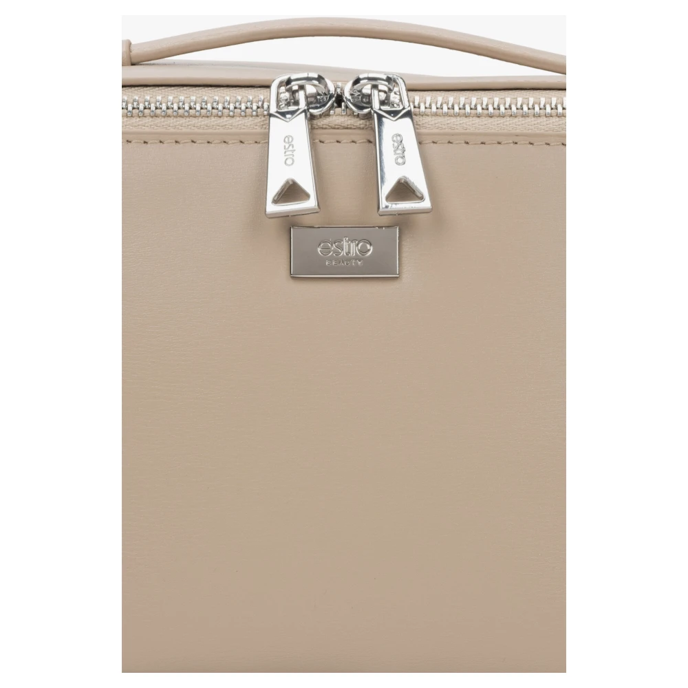 Estro Dames Beige & Grijs Leren Compacte Make-up Tas Beige Dames