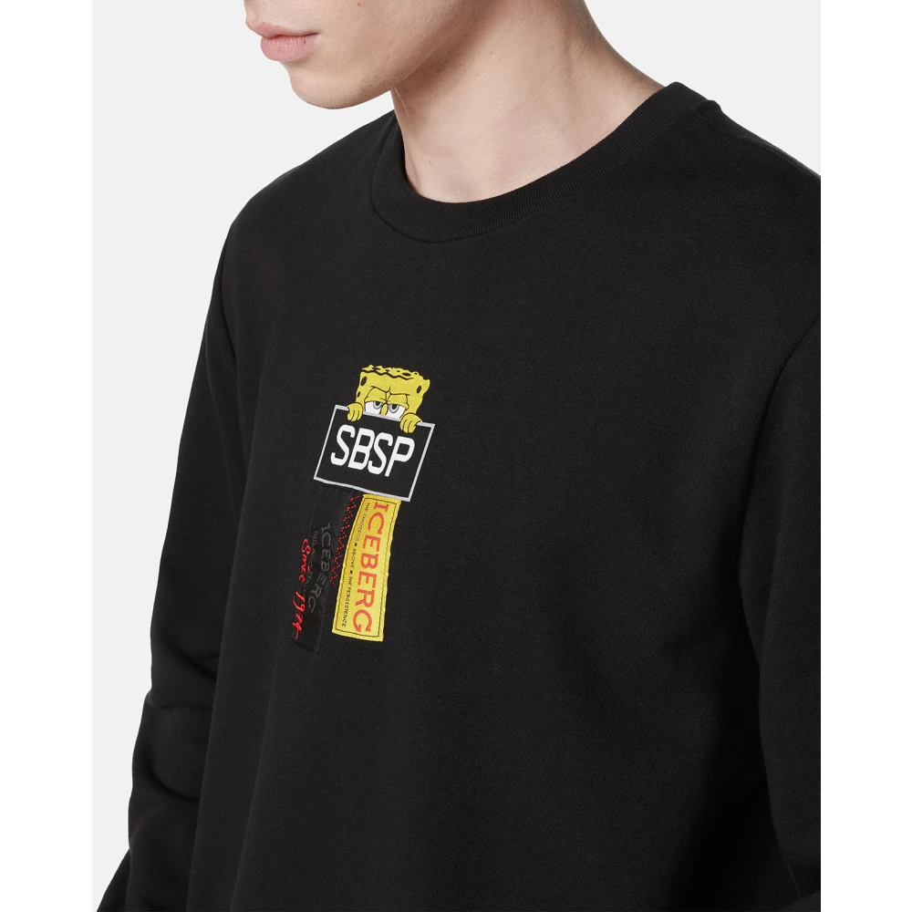 Iceberg Poeder witte crewneck sweatshirt in scuba stof en logo Black Heren