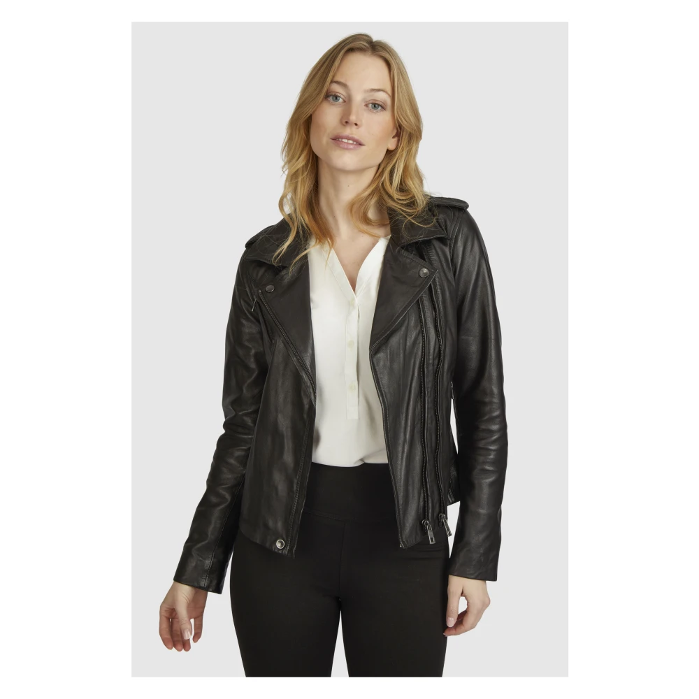 Bugatti Klassieke leren jas met stijlvolle details Black Dames