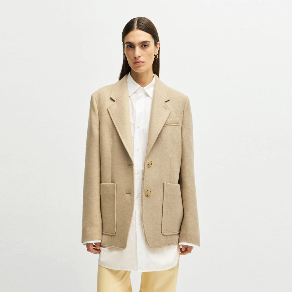 Hugo Boss Oversized Jovana-PP Blazer met Gestreepte Details Beige Dames