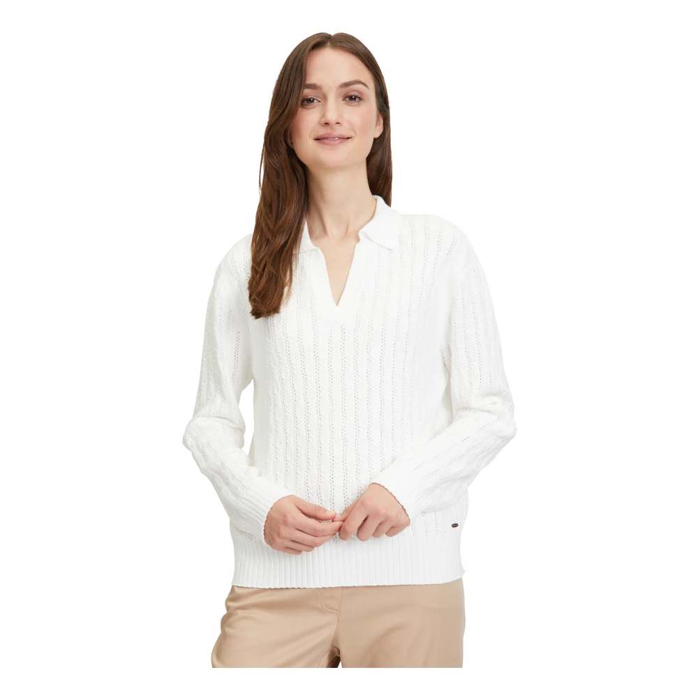 Betty & Co Gebreide Trui met Kraag White Dames