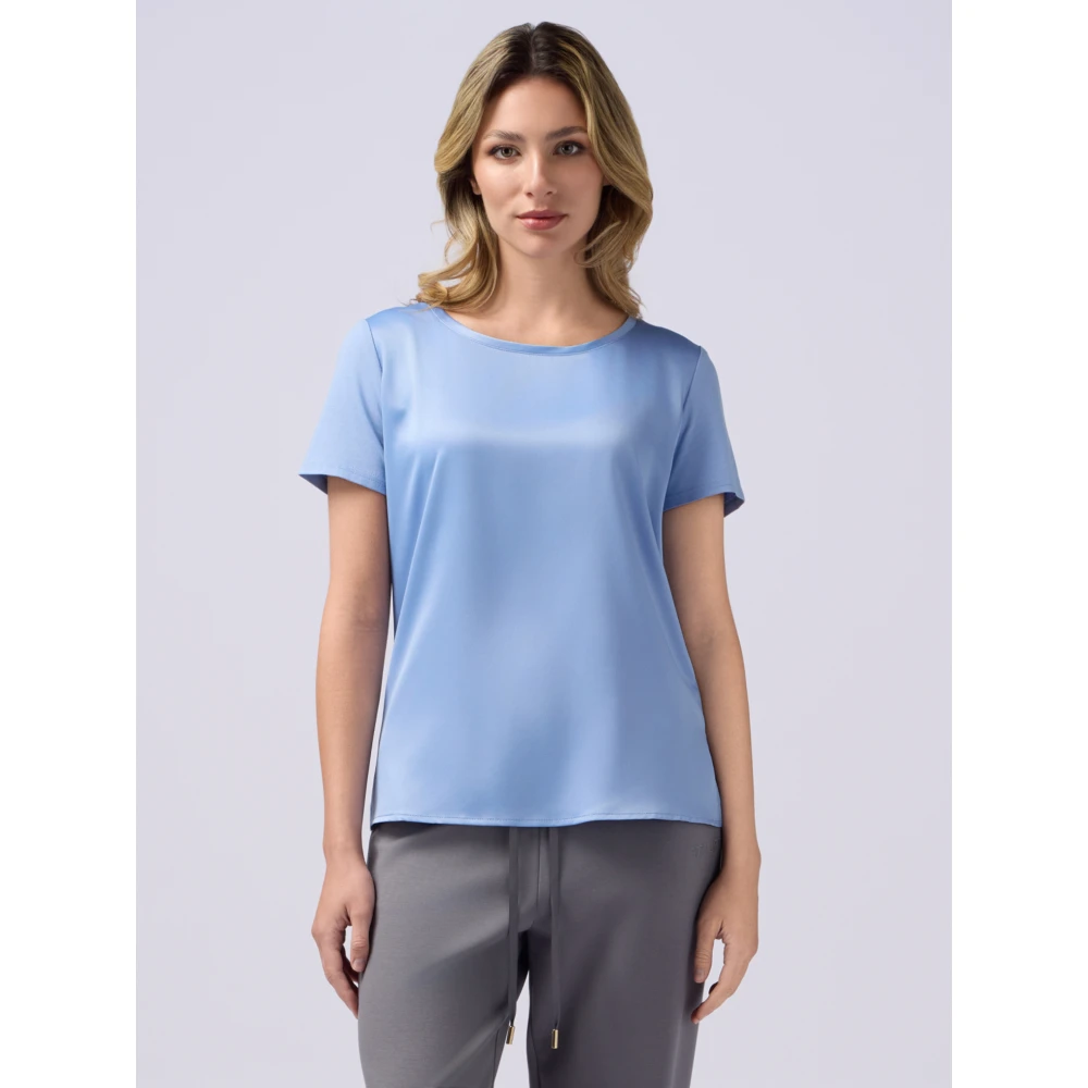 Oltre T-shirt gemaakt van twee verschillende materialen Blue Dames