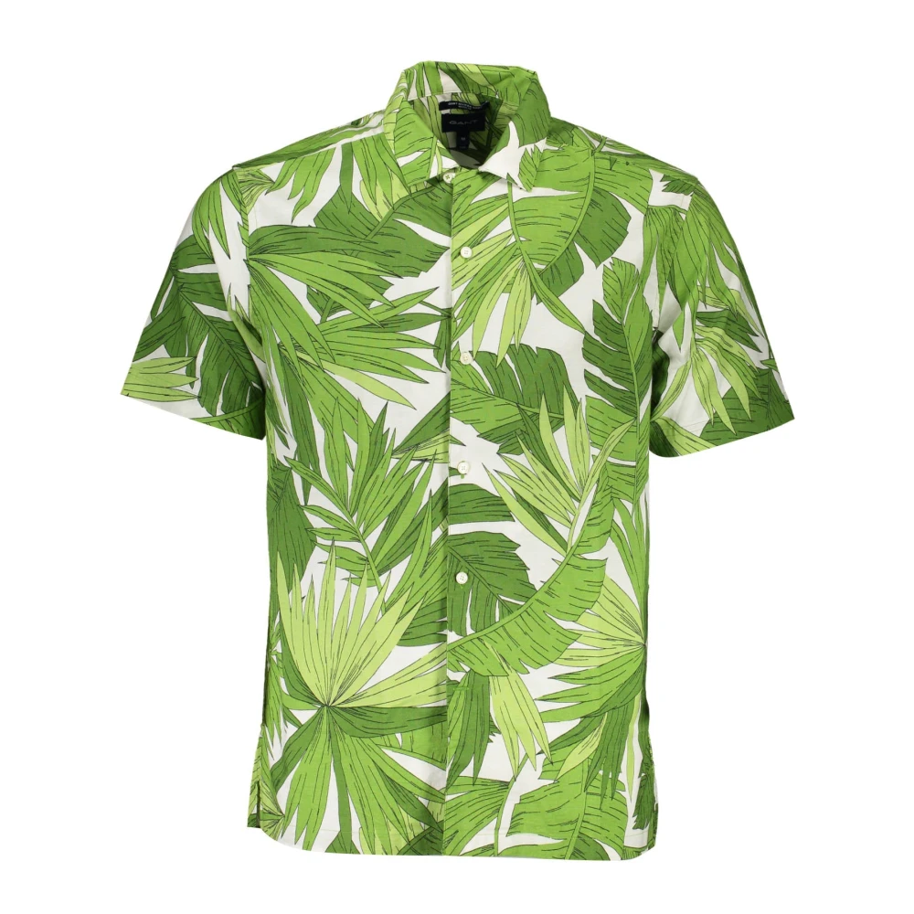 Gant , Short Sleeve Shirts, Male, Green, 2XL, Short Sleeve Green Shirt With Logo