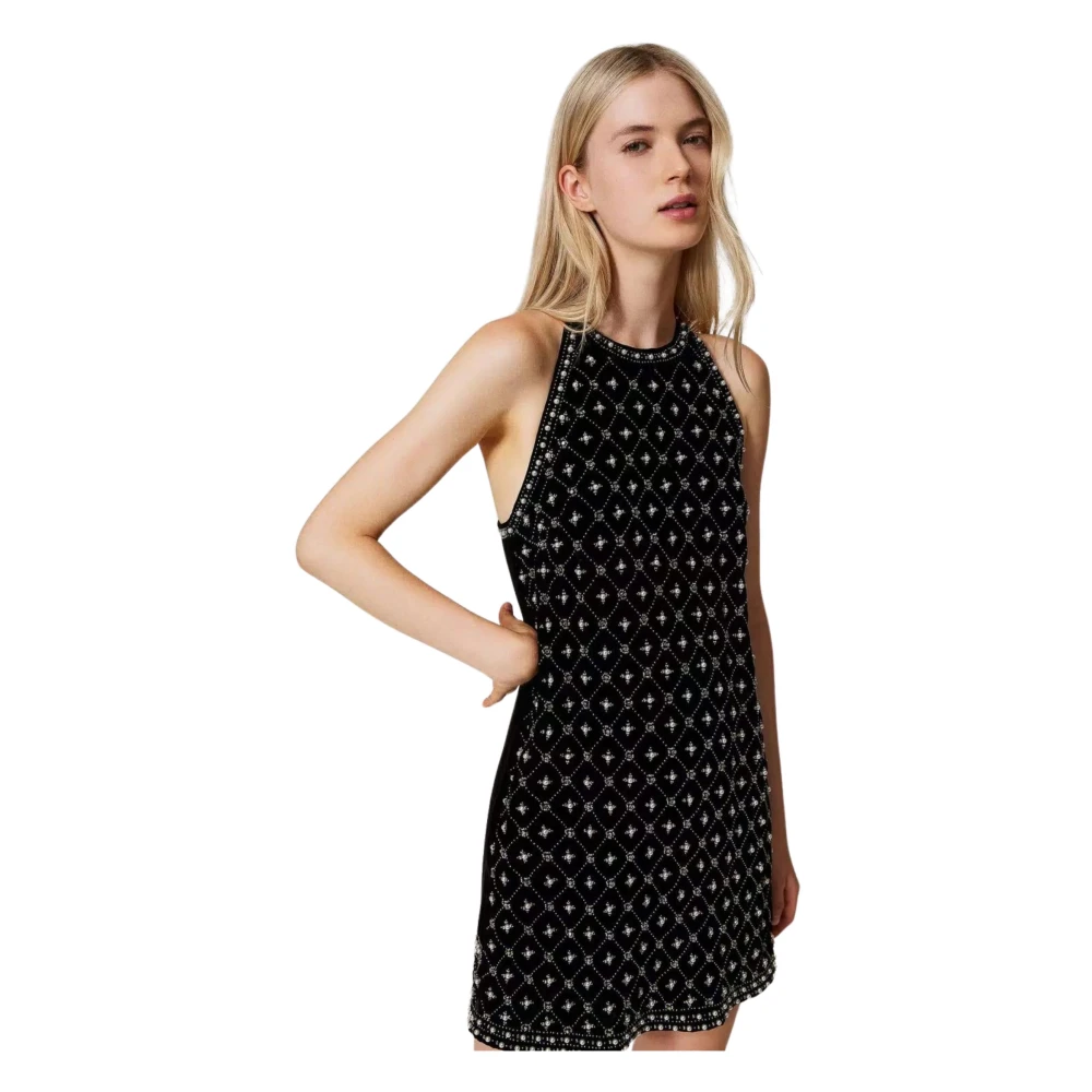 Twinset Handgeborduurde Fluweel Jurk Black Dames