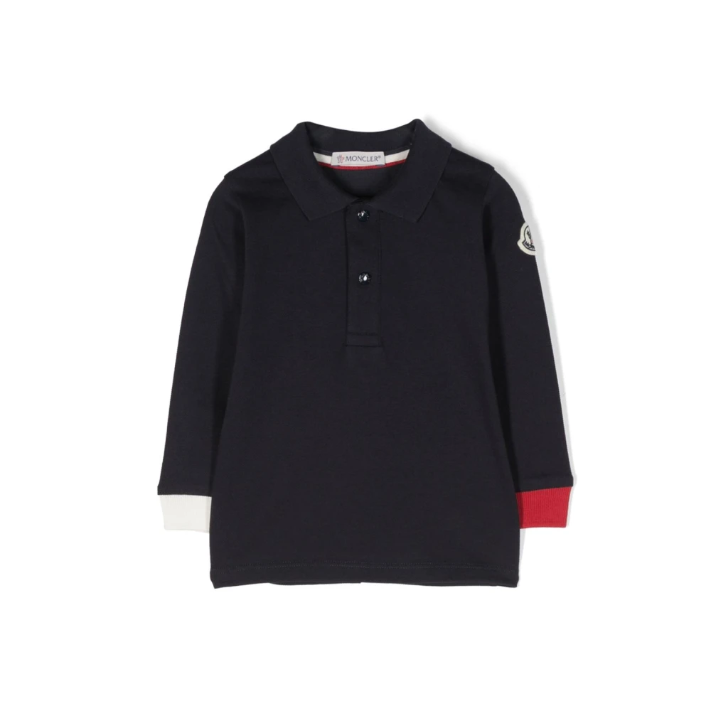 Moncler Tricolour Long Sleeve Cotton Piquet Polo Shirt for Boys in Blue, Size: 2Y - Image 3