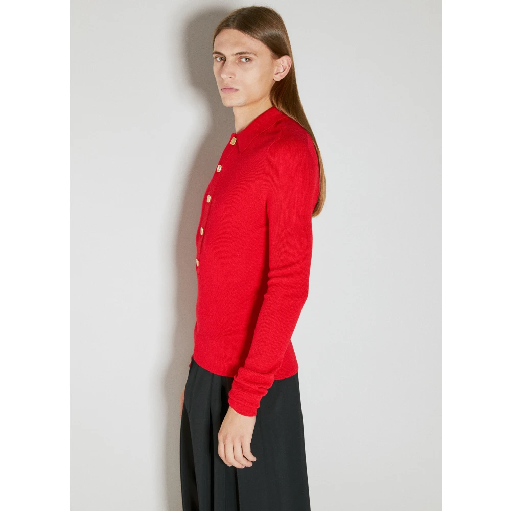 Balmain Klassieke Wol Gebreide Polo Shirt Red Heren