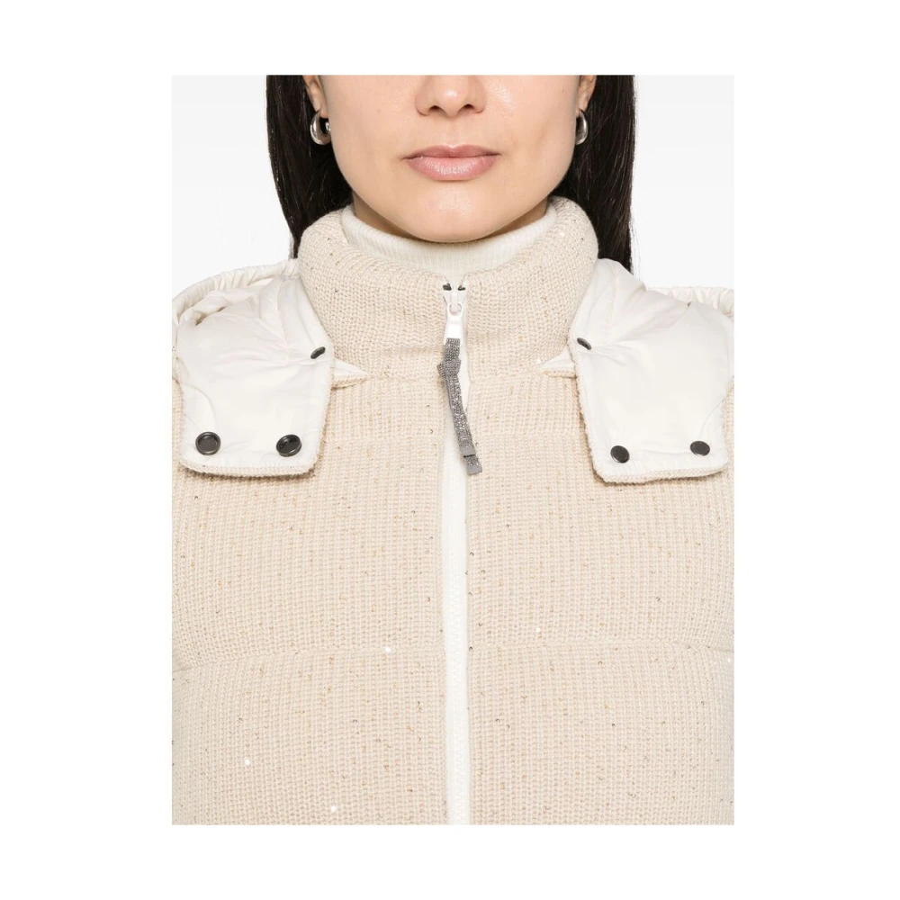BRUNELLO CUCINELLI Beige Gewatteerd Vest met Capuchon Beige Dames