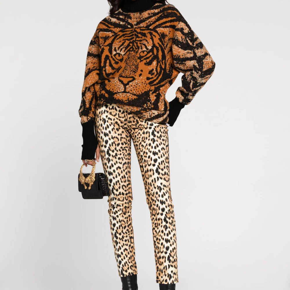 Roberto Cavalli Jaguar Print Skinny Jeans Brown Dames