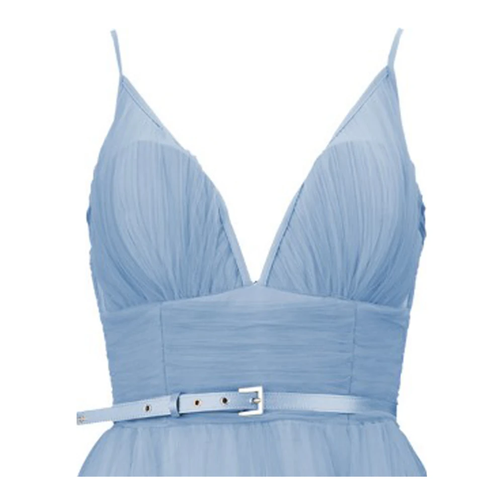 Elisabetta Franchi Lange tule jurk met riem Blue Dames