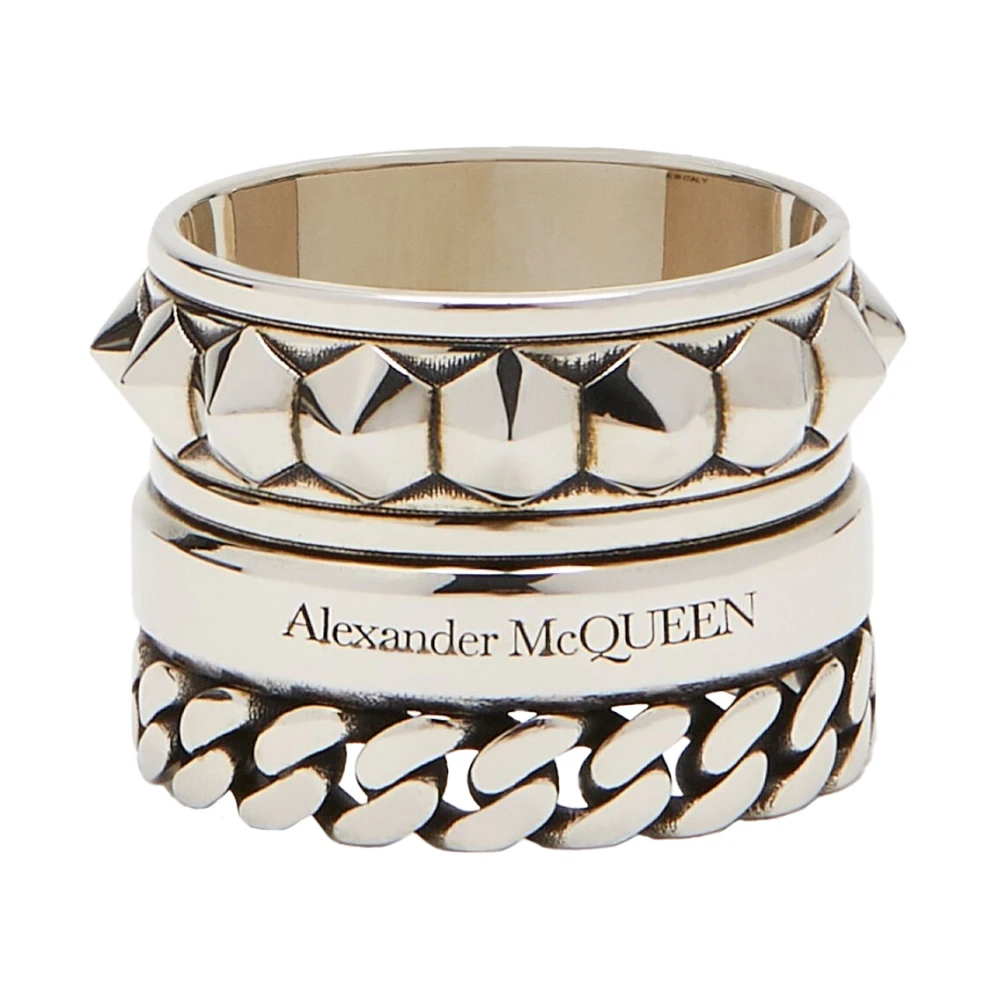 Alexander McQueen Silver Punk Metal Circle Ring Gray, Herr