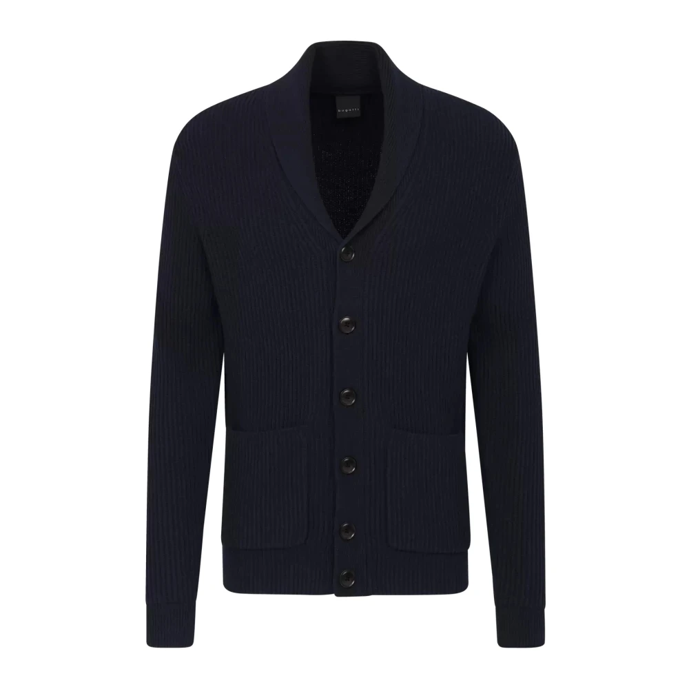 Bugatti Gebreid Vest met Knopen en Ronde V-hals Black Heren