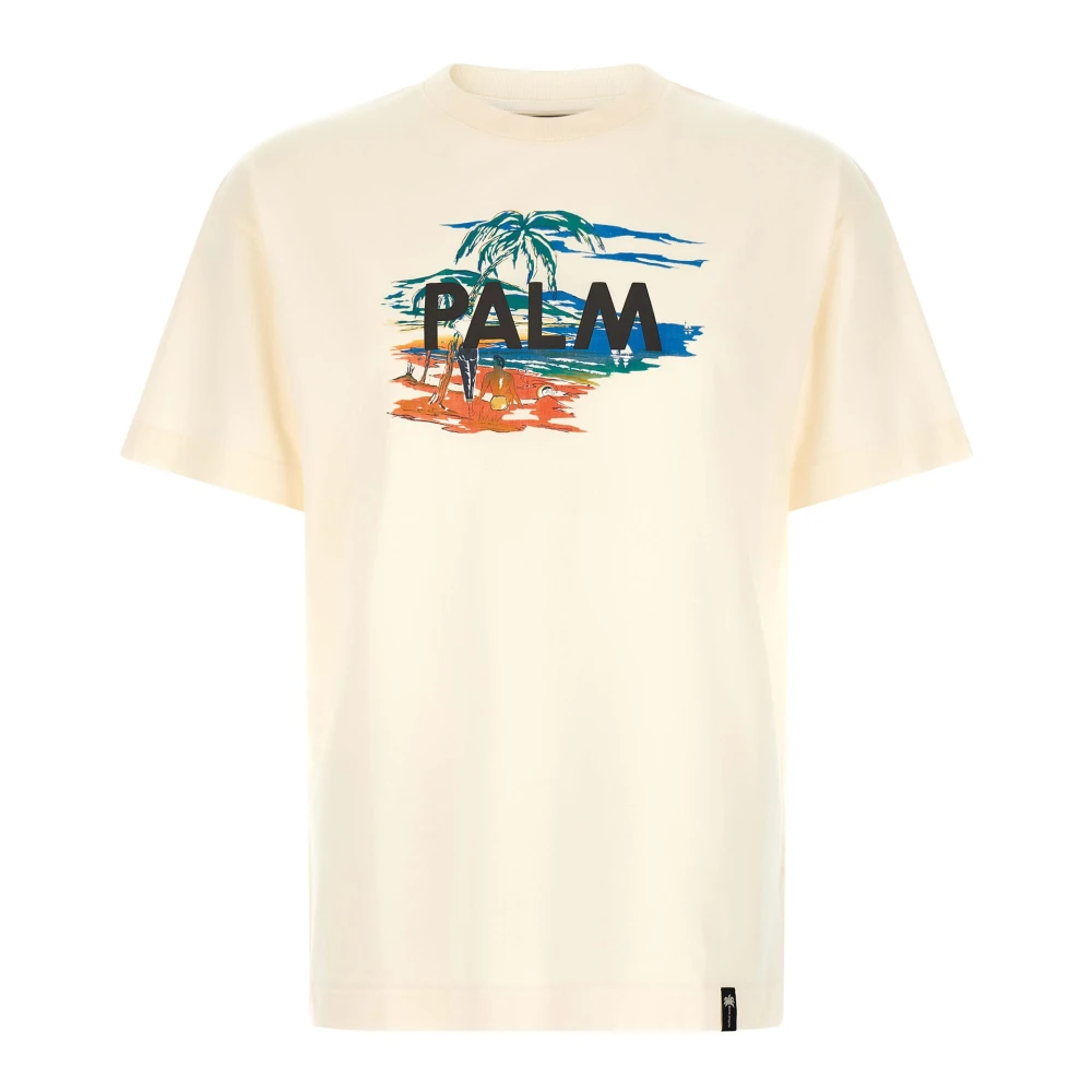 Palm Angels - Camiseta De Algodón Estampada - Tops - Hombre - Blanco - L