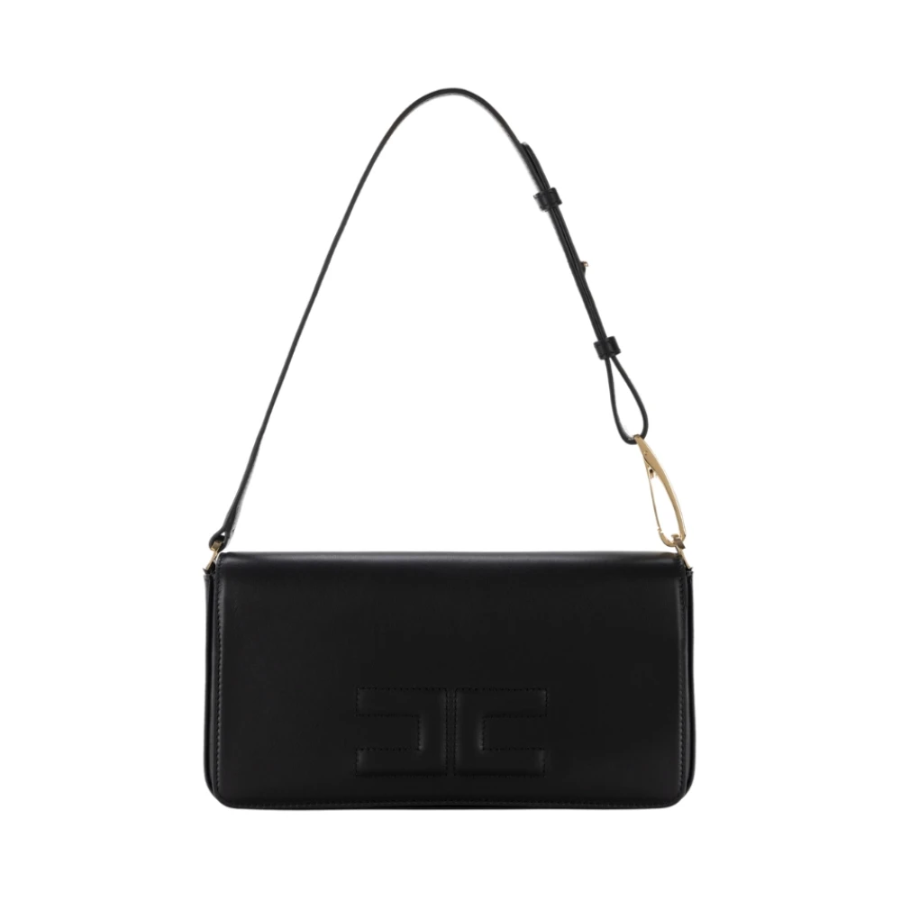 Elisabetta Franchi Zwarte leren handtas met verstelbare band Black Dames
