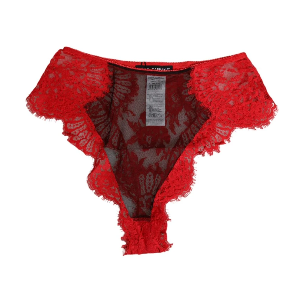 Dolce & Gabbana Vrouw Rood Ondergoed Dames, S, Katoen, Rode Bloemen Kant Sheer Slipje