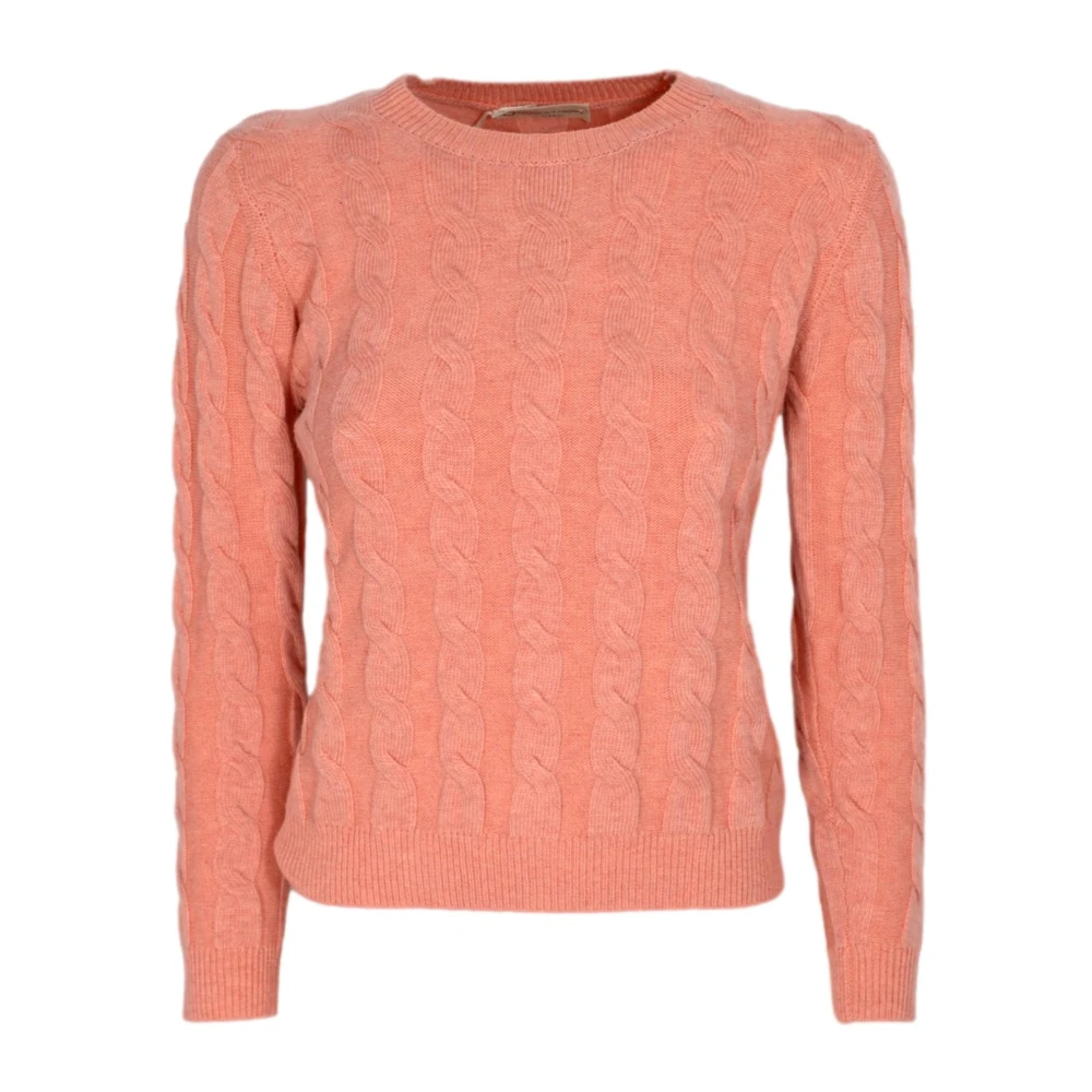 Cashmere Company Rosa Lax Cashmere och Ull Flätad Crewneck Tröja Pink, Dam