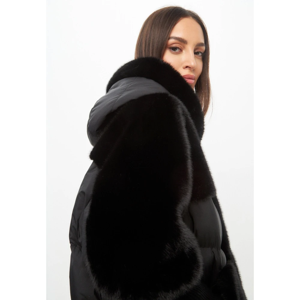 Cesare Gaspari Oversized Faux Fur Jacket Black Dames