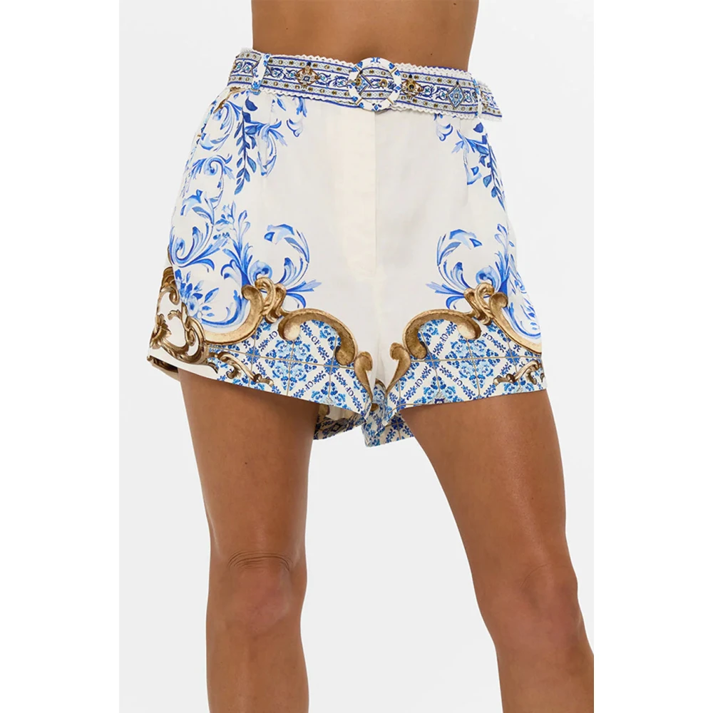 Camilla Blauwe Avonturen Tuck Front Shorts Blue Dames