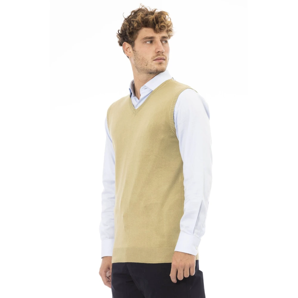 Alpha Studio V-hals Gebreid Vest Regular Fit Beige Heren