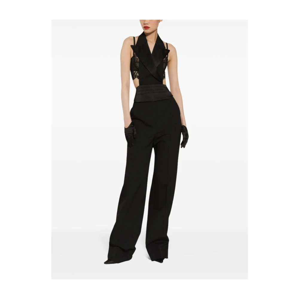 Dolce & Gabbana Zwarte Wol Gabardine Tailored Broek Black Dames