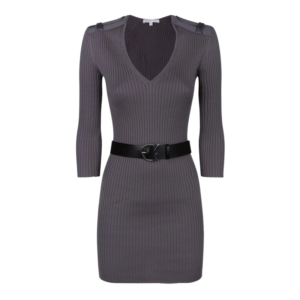 PATRIZIA PEPE Grijze Geribbelde V-Hals Jurk Gray Dames