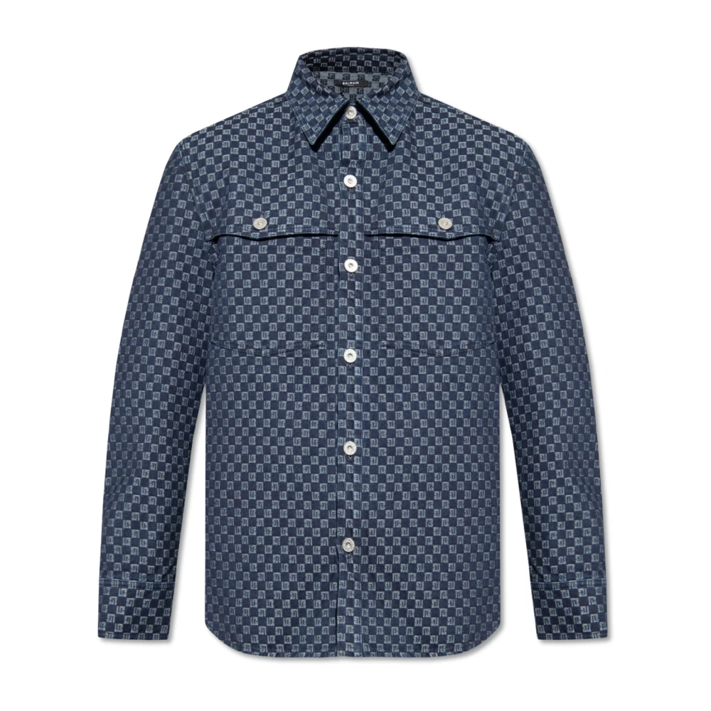 Balmain Blue Denim Jacketwith Monogram - Male - Denim Jackets - L - Jackets