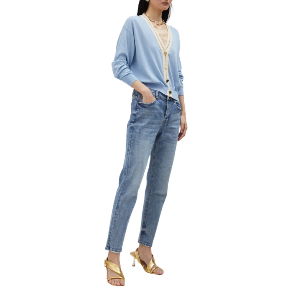 Lola Casademunt Blauwe Basic Gebreide Vest met Contrasterende Rand Blue Dames