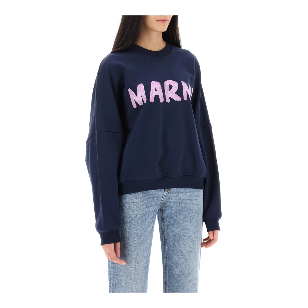 Marni Geborsteld Logo Print Boxy Sweatshirt Blue Dames