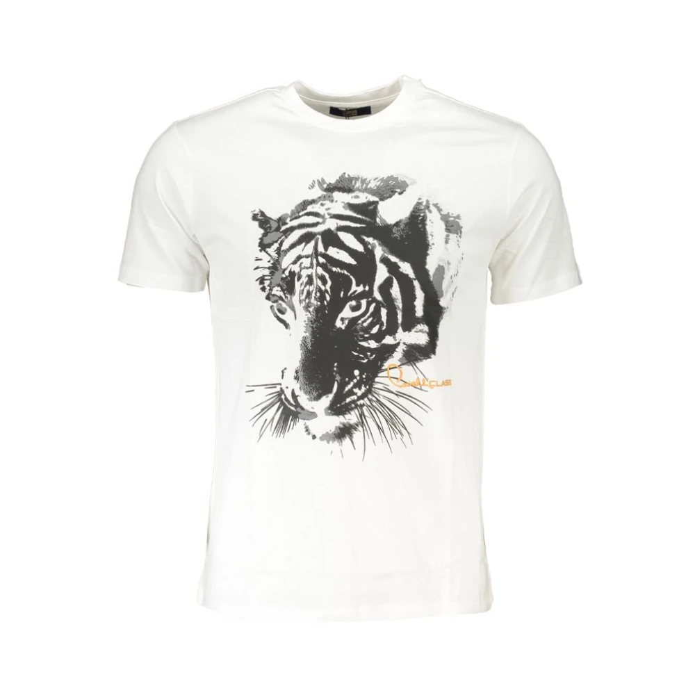 Cavalli Class Bedrukt katoenen T-shirt met ronde hals White Heren