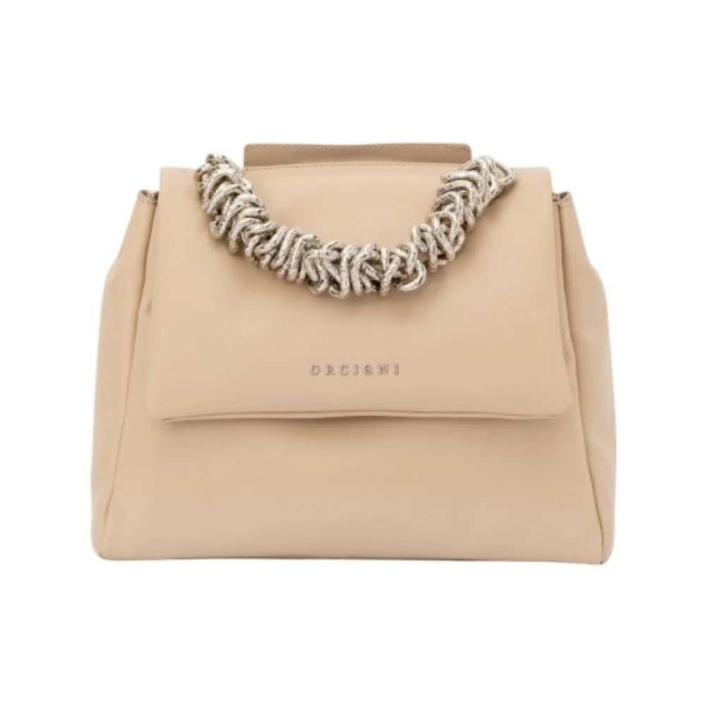 Orciani Schoudertas met puffer effect en metalen handvat Beige Dames